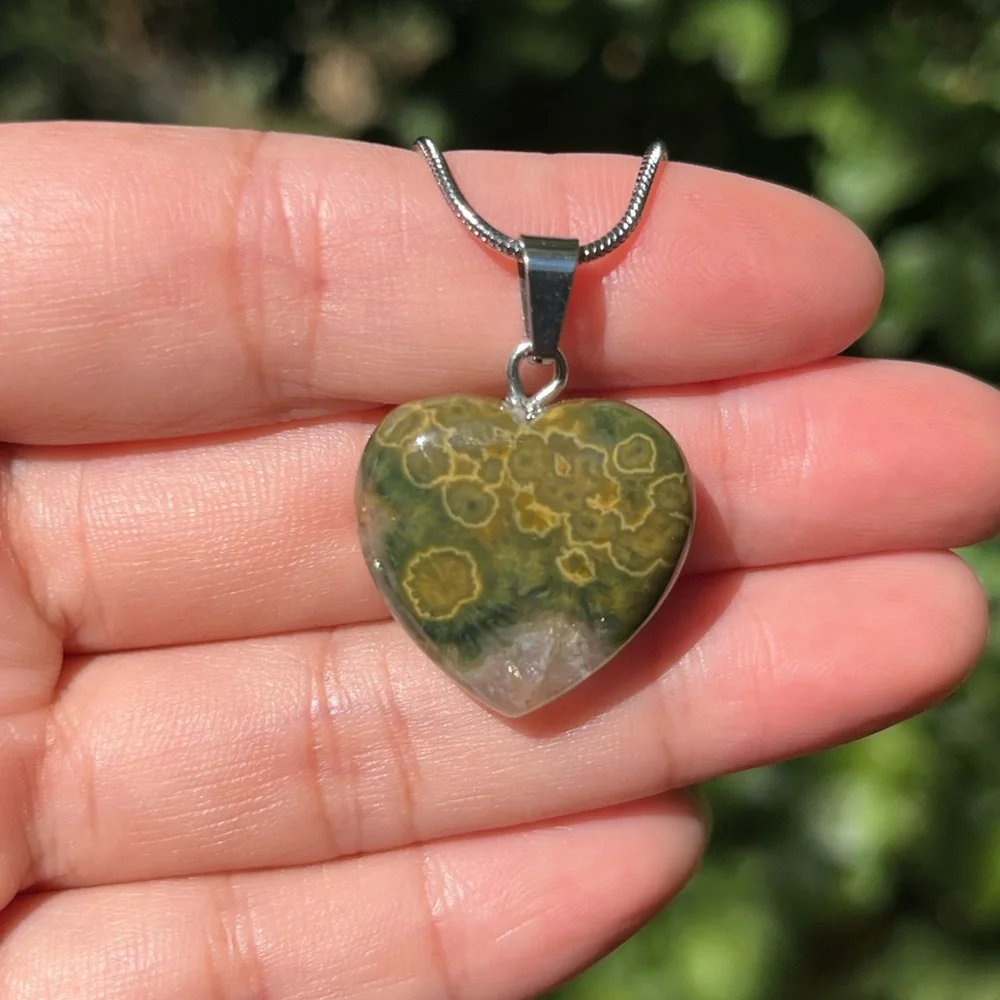 Cute stainless steel ocean jasper heart pendant 1544‎